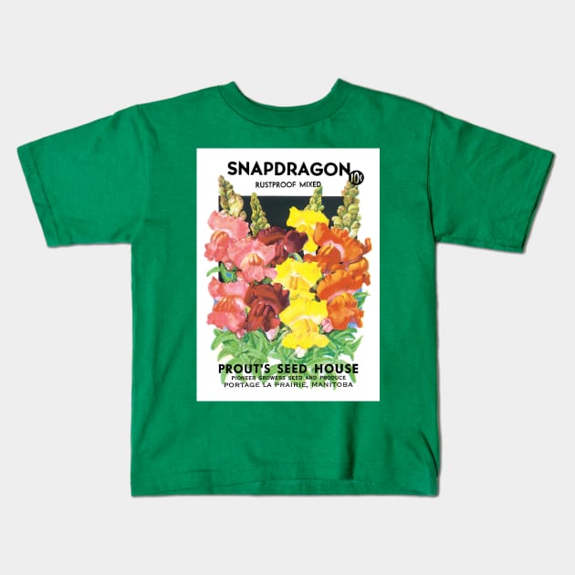 Vintage Snapdragons Seed Packet Kids T-Shirt by MasterpieceCafe